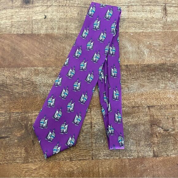 Vintage hand made in the USA POLO Ralph Lauren purple sailboat neck tie - Picture 3 of 5